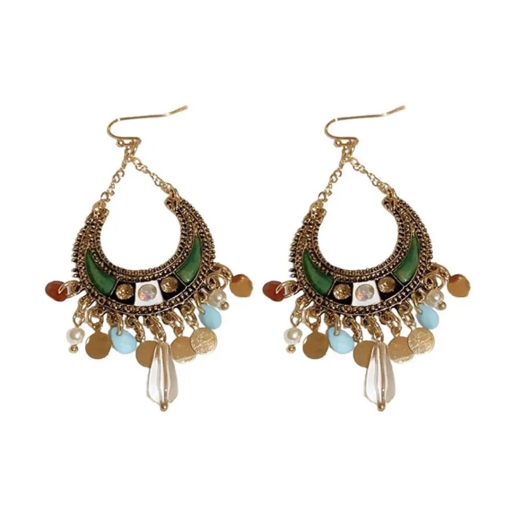NWT Boho Moon Drop Tassel Earrings - Picture 4 of 4